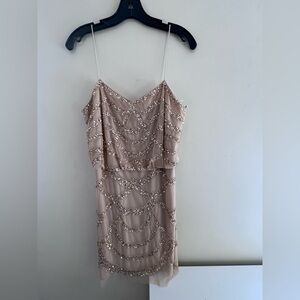Aiden Mattox Chic Beaded  Beige Beaded Mini Dress